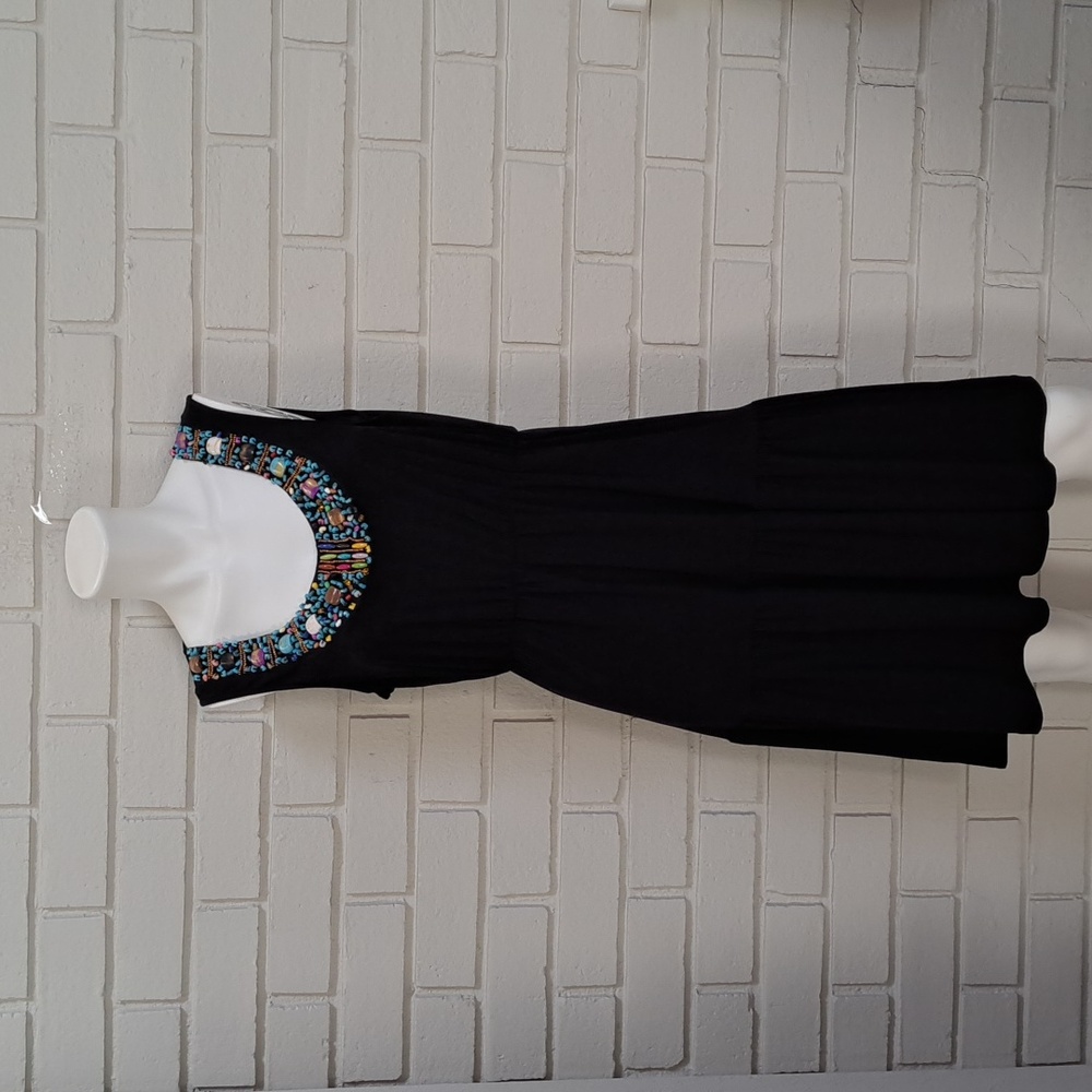 NY Collection Black Tiered Bead/Gem Detail Sleeveless Dress. Size Medium NWOT
